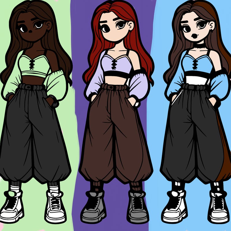 girl in baggy pants and crop top