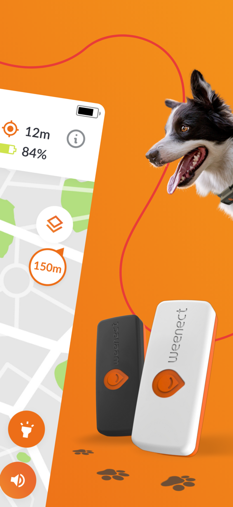 Weenect® - GPS - ボーダーコリーとWeenect GPSアプリインターフェイスおよび物理的な追跡デバイス