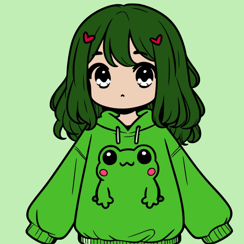 girl wearing frogging sweatshirt