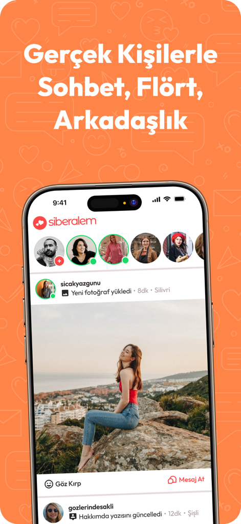 Siberalem: Arkadaşlık & Sohbet - Siberalem mobile app interface with user profiles and social feed for Turkish dating.