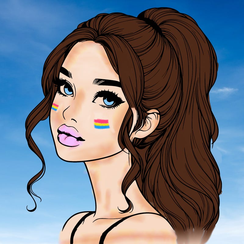 realistic girl with a ponytail on her hair and lips