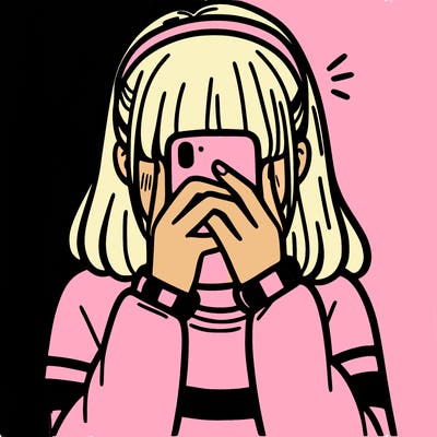 girl covering face with phone