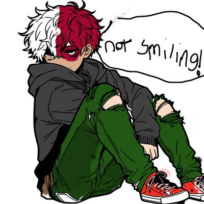 a male hoddie ripped jeans messy hair anime