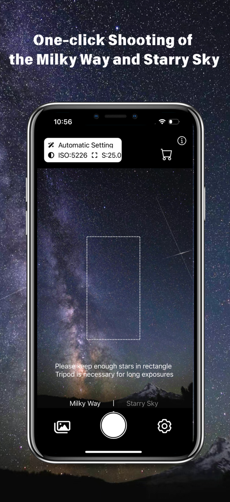 Star Identification Camera - Interface of the Star Identification Camera app for shooting the Milky Way and starry sky