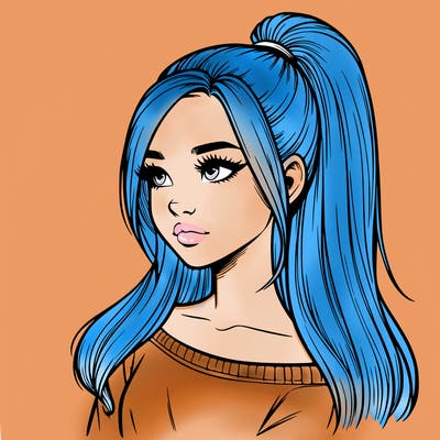 realistic girl with a high ponytail