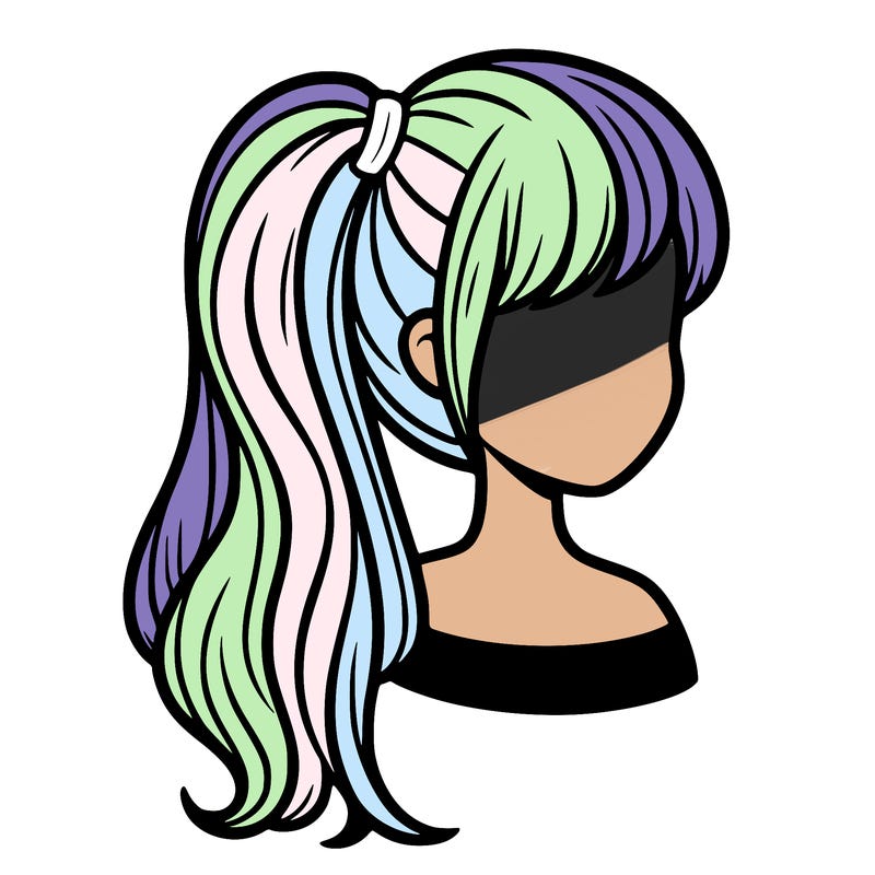 long hair in a ponytail