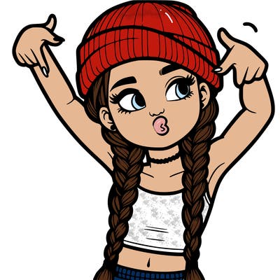realistic teenage girl with braids and a beanie and crop top doing 🫶🏼