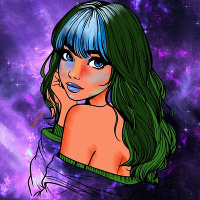 realistic girl with bangs looking over her shoulder