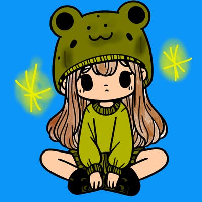 a girl wearing a frog hat and some frog socks