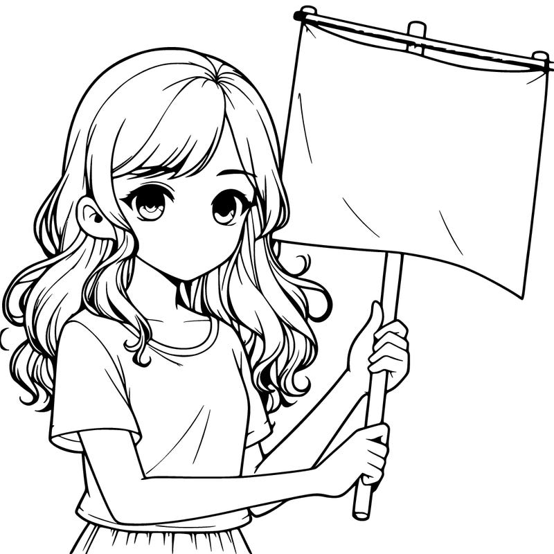 realistic girl holding a banner