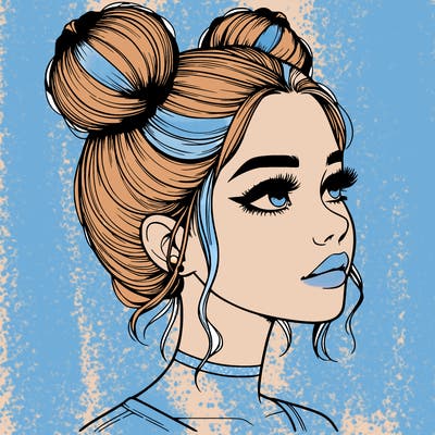 realistic girl with buns on the top of her head