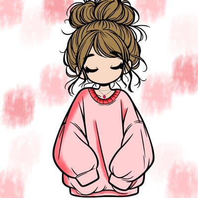 girl with baggy sweatshirt and messy bun