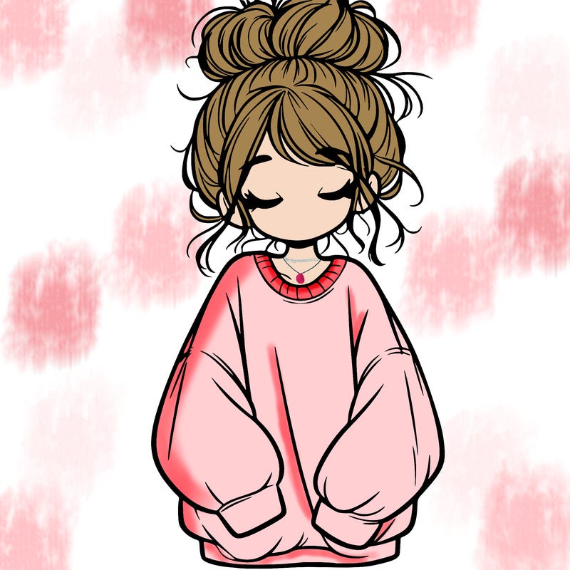 girl with baggy sweatshirt and messy bun