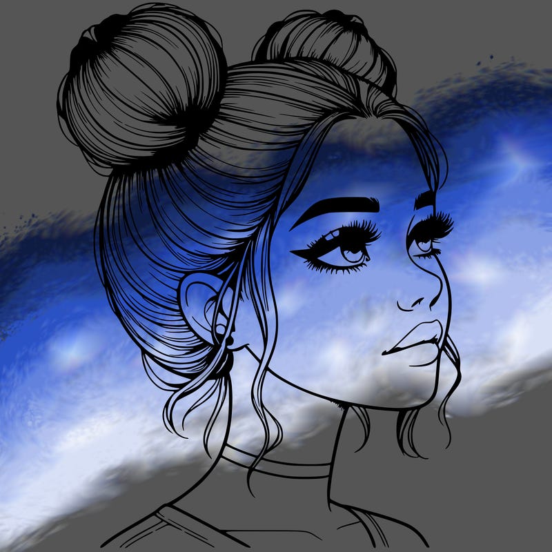 realistic girl with buns on the top of her head