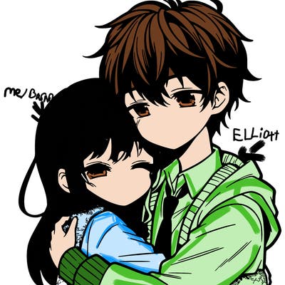 anime girl and boy hugging
