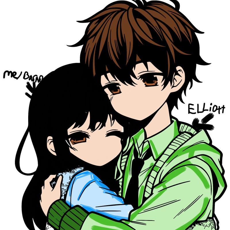 anime girl and boy hugging