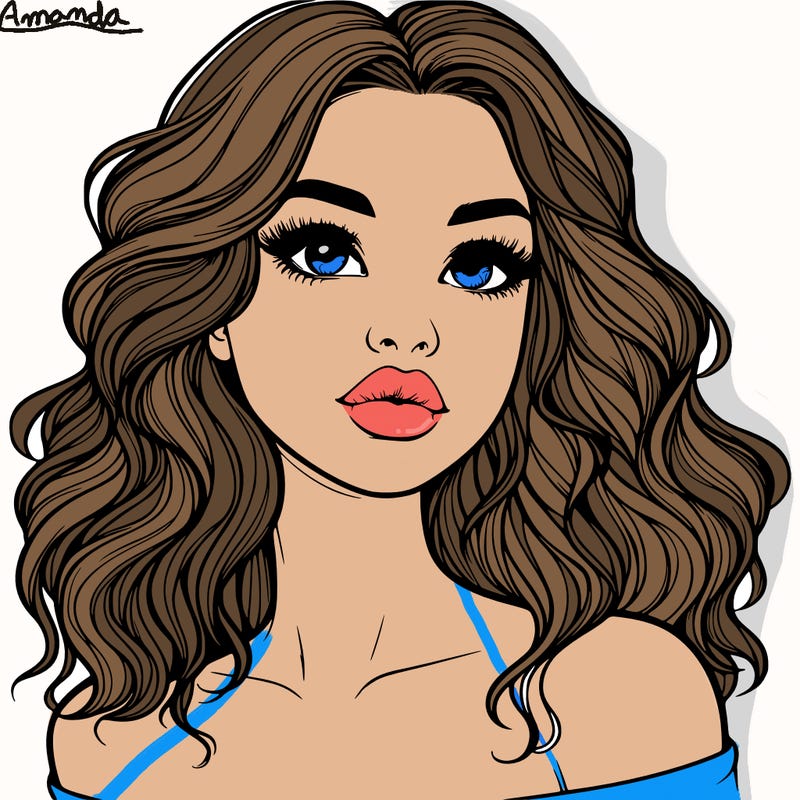 realistic girl with wavy hair and lips