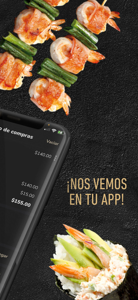 Teikit - Teikit app checkout screen with sushi and shrimp dish images
