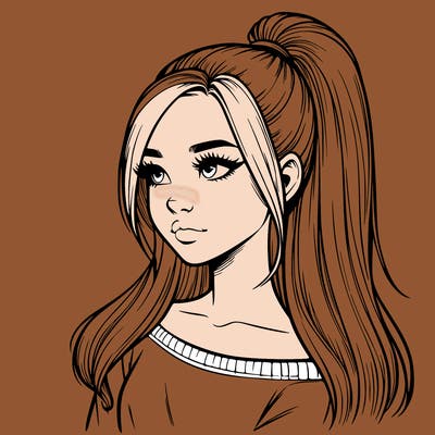 realistic girl with a high ponytail