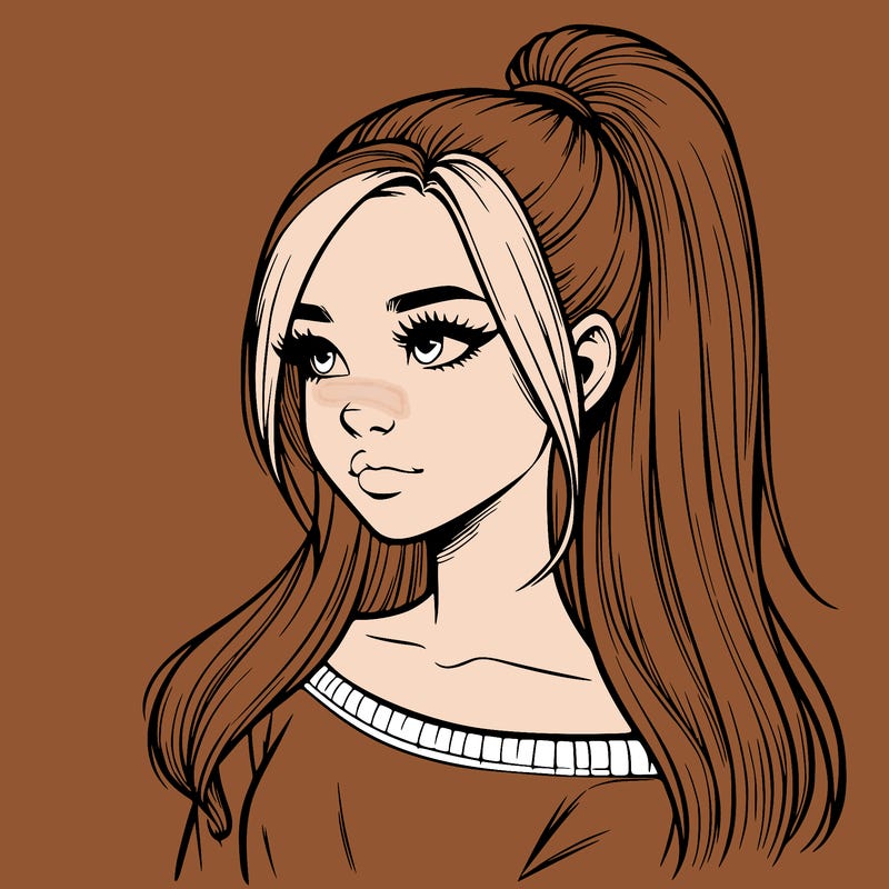 realistic girl with a high ponytail