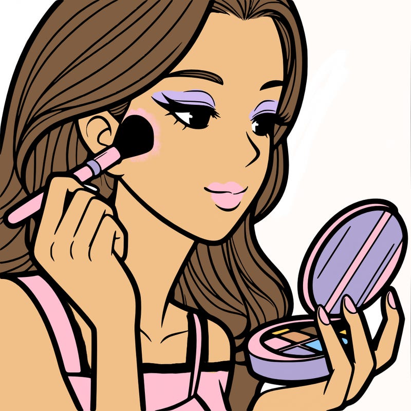 little girl putting on makeup