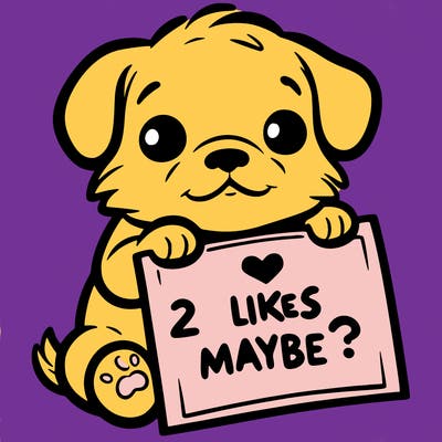 a puppy holding a sign that says 2 likes maybe?