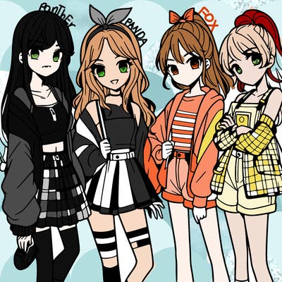 teen manga girls group of 4