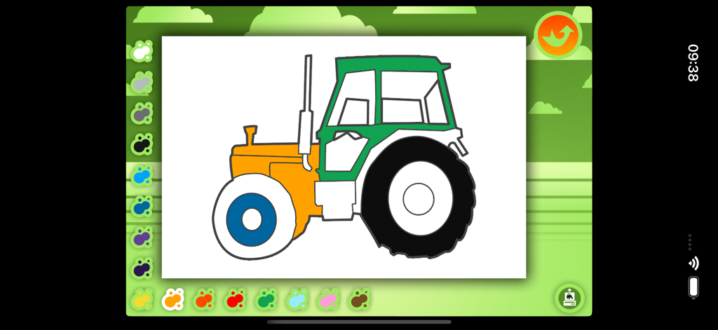 Una actividad de colorear digital con un tractor agrícola para niños