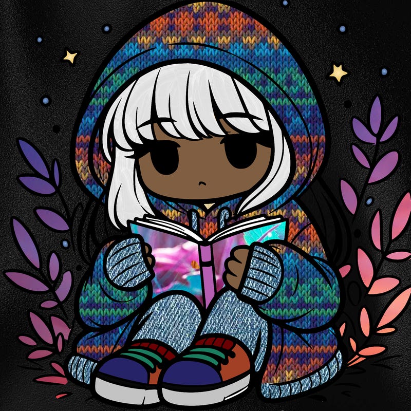 girl in oversized hoodie reading a book