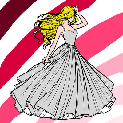 realistic woman with dress flowing in the wind