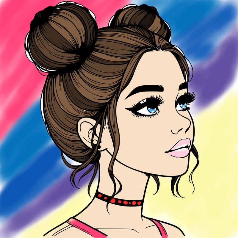 realistic girl with buns on the top of her head