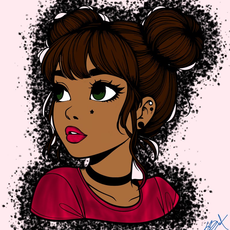 realistic girl with spacebuns