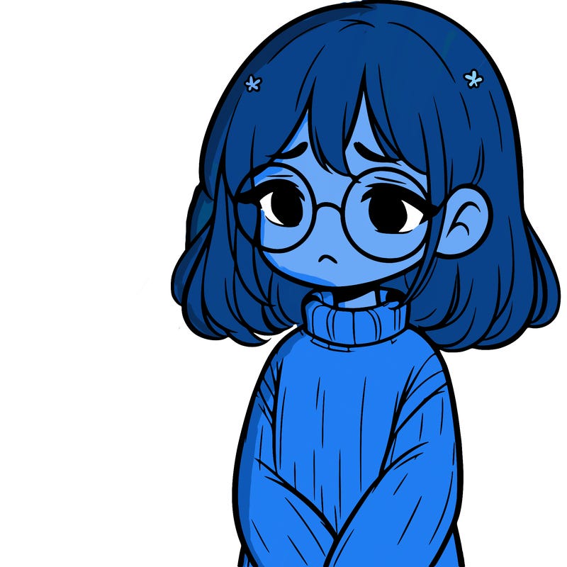 sad girl with glasses in a sweater