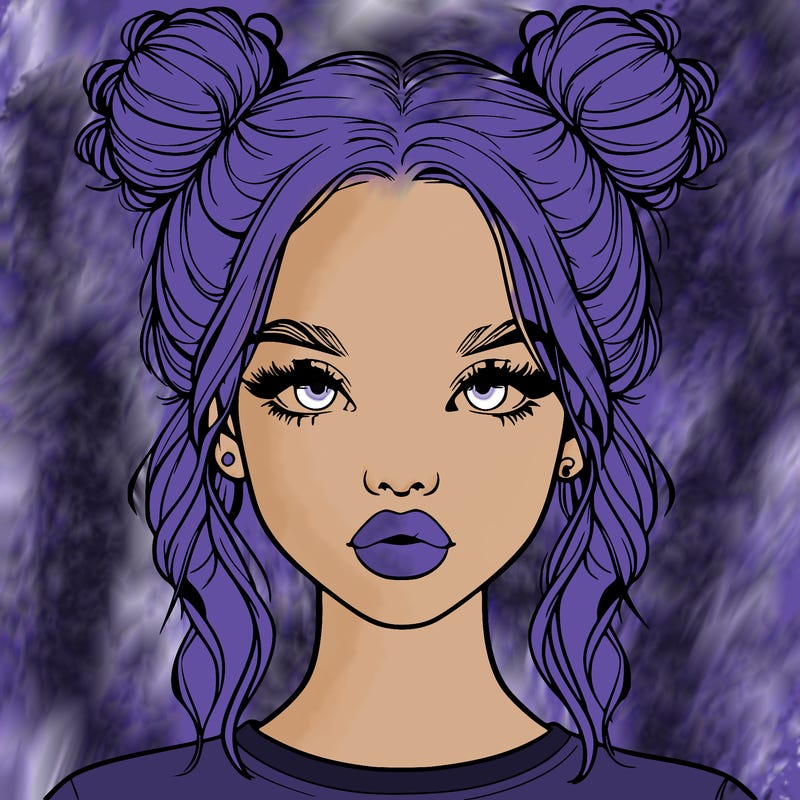 realistic girl with two buns in hair and lips