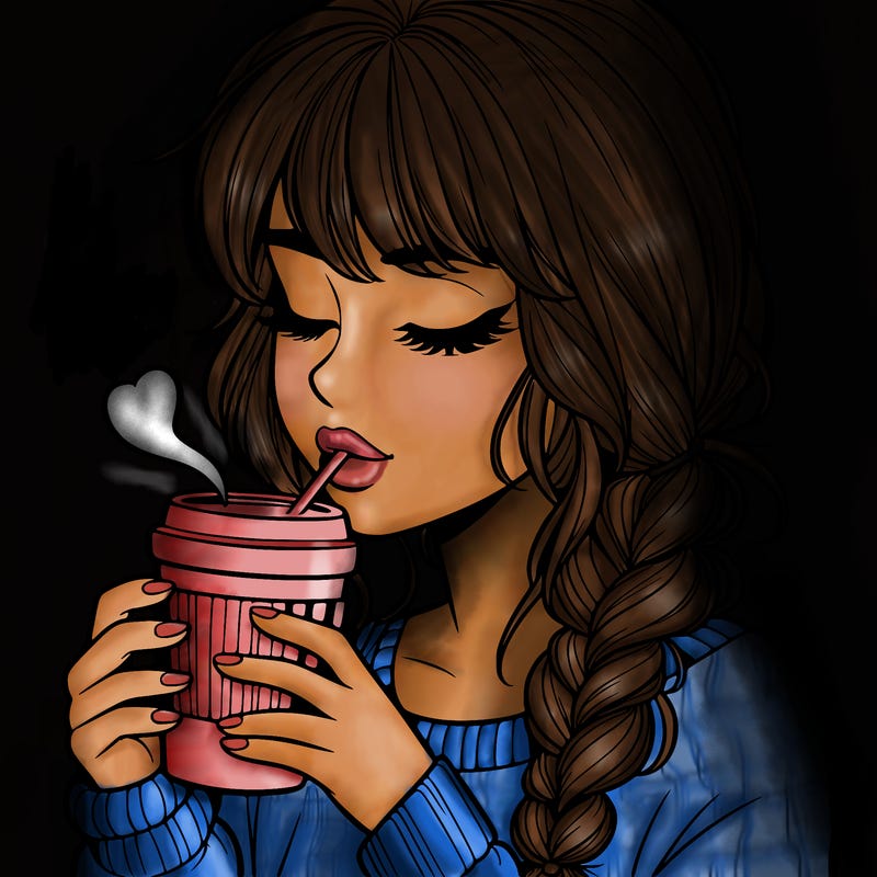 realistic girl drinking coffee