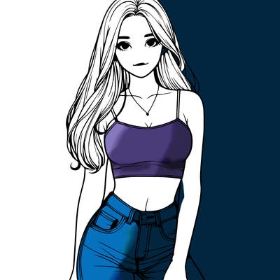 realistic girl wearing a crop top and jeans