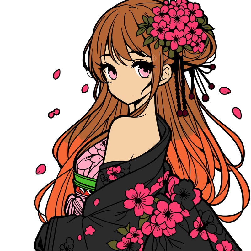 a beautiful anime girl in a cherry blossom kimono
