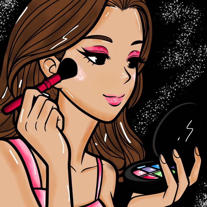 little girl putting on makeup