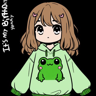 girl wearing frogging sweatshirt
