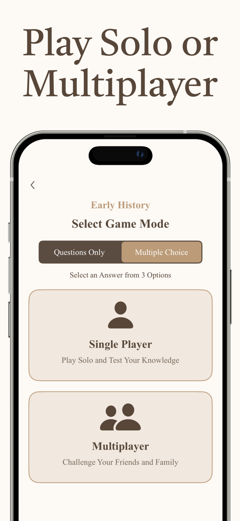 Bible Trivia: Quiz Game - Bible Trivia app screen showing the selection between Single Player and Multiplayer game modes.