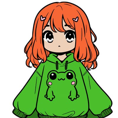 girl wearing frogging sweatshirt