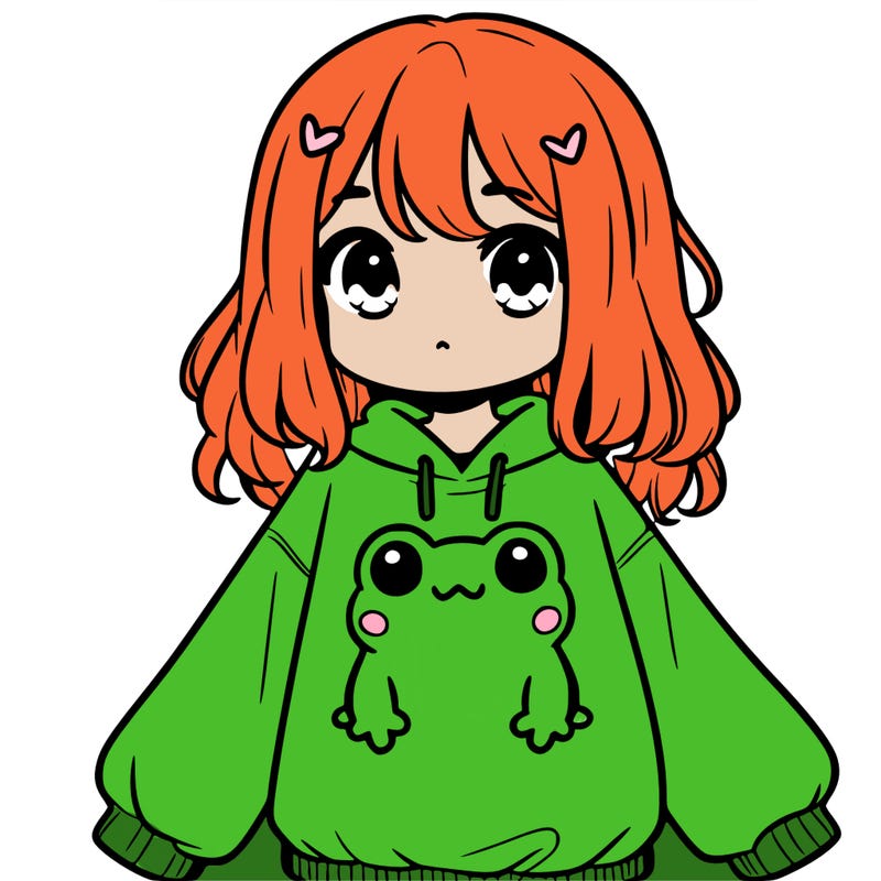 girl wearing frogging sweatshirt