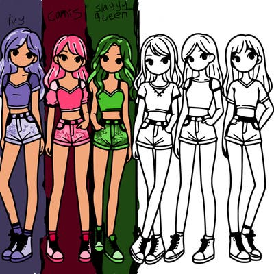 a group of girls wearing crop tops and shorts