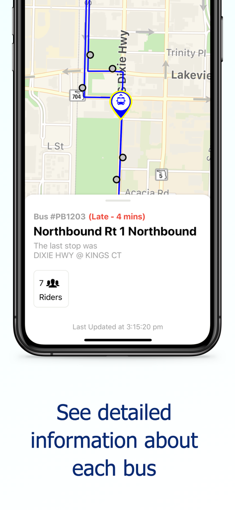 The Wave Transit 앱의 실시간 버스 추적 및 좌석 현황 정보