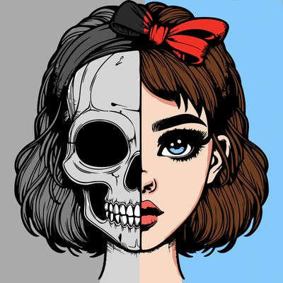 realistic girl with half skull mask