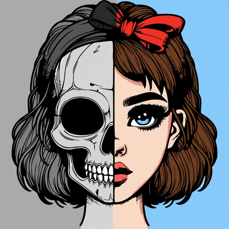 realistic girl with half skull mask