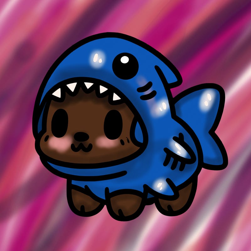 cute dog wearing a shark costume