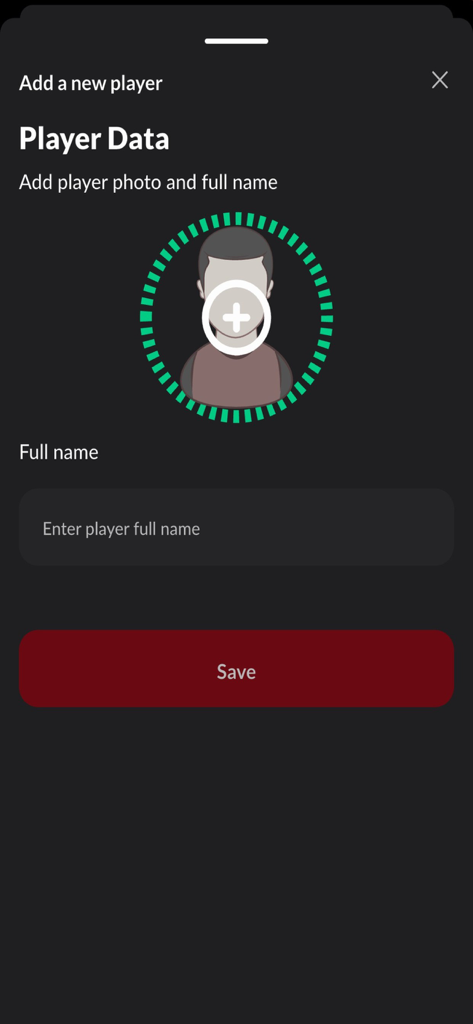 Soccer Lineup Builder: Tactics - Interface for adding a new player's photo and name in the soccer lineup builder app