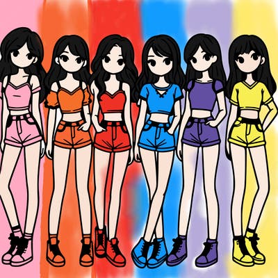 a group of girls wearing crop tops and shorts