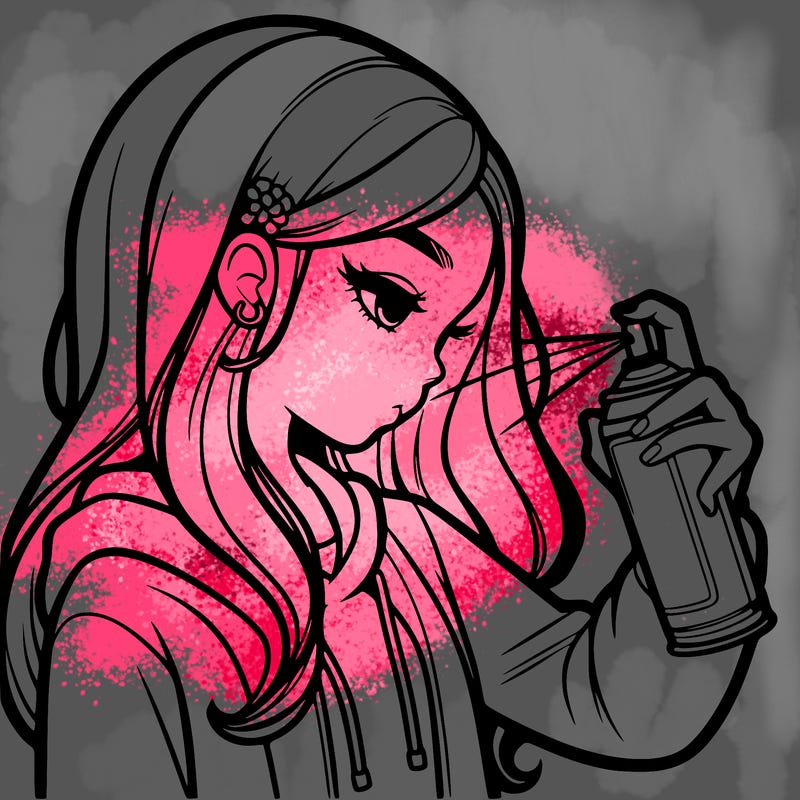 a realistic girl spray painting